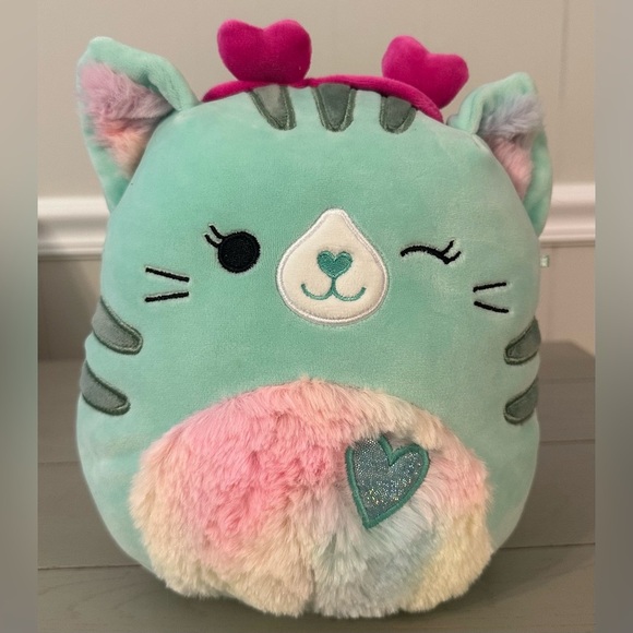 Squishmallow CORINNA the Teal Cat Valentine Hearts Headband 9” Plush Stuffed - Picture 1 of 6